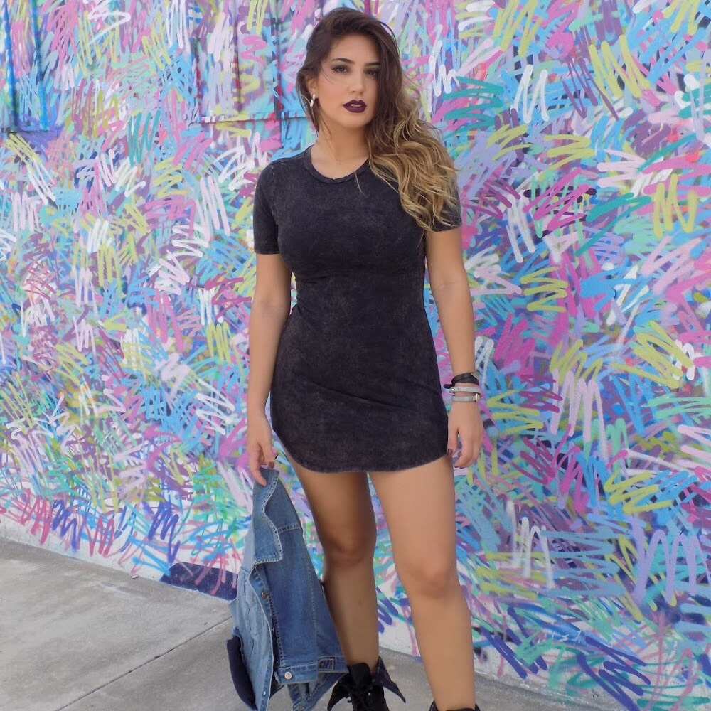 Acid wash mini t shirt dress